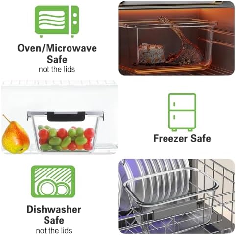 4 Pieces 63oz Large Glass Food Storage Containers with Lids