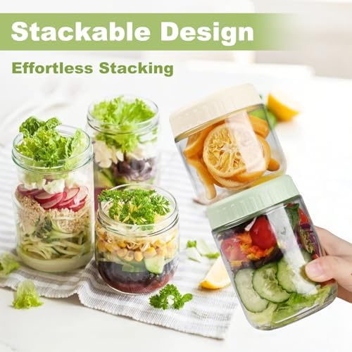 SHOWIN 16 oz Glass Overnight Oats Containers with Lids, 4-Pack