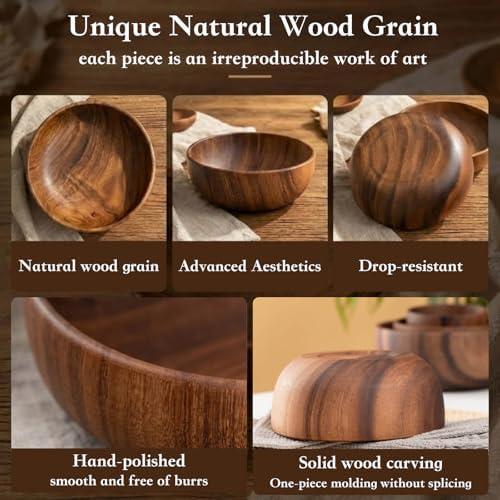Wooden Salad Bowl Set, Acacia Wood, 4-Pcs, 9.5 Inch,Couple bowls