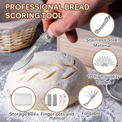 CRUIFU Folding Bread Lame Dough Scoring Tool with 10 Blades & Storage