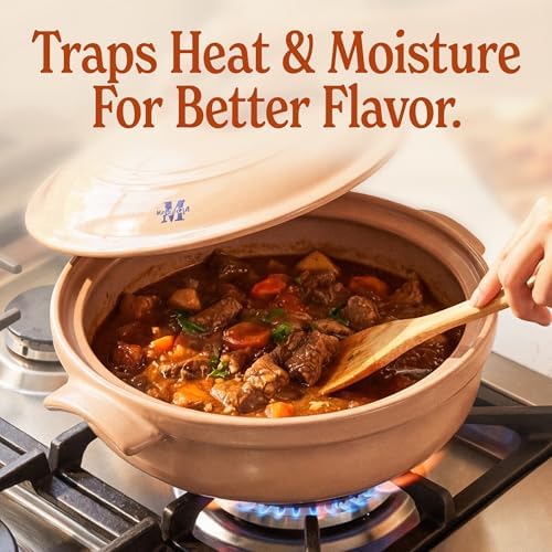 Magnifique 5 Quart Flami Pot with Lid, Natural Clay Pot for Cooking