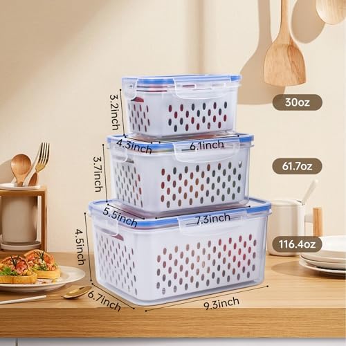 3 PCS Fruit Storage Containers for Fridge Food Storage Container Set