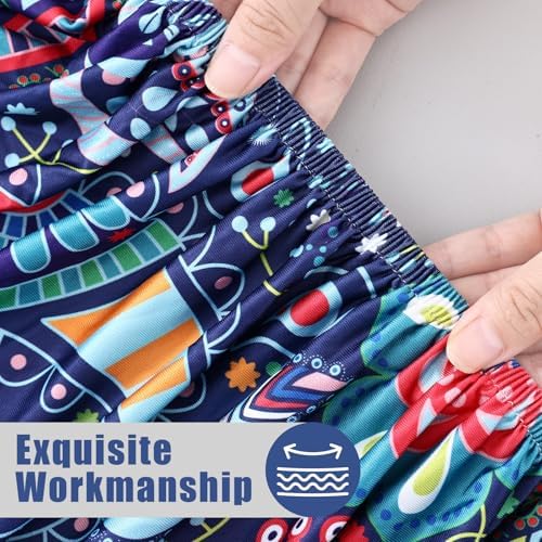 Moosfor Printed Spandex Round Tablecloth Fitted Table Cloth for 36-44