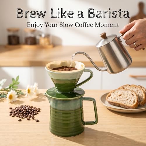 Topadorn 15oz Pour Over Coffee Maker Set, Ceramic Dripper & Carafe