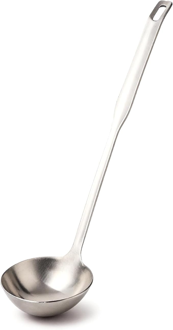 Professional Stainless Steel Soup Ladle, 11.8" Comfort Grid, Long Ergonomic by VOLTOLOGY