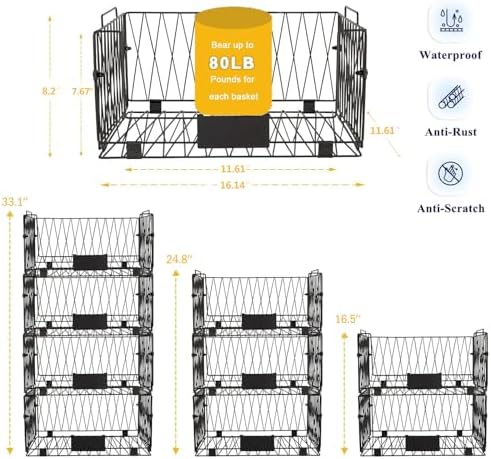 4 PACK XXL Stackable Wire Baskets for Pantry Storage