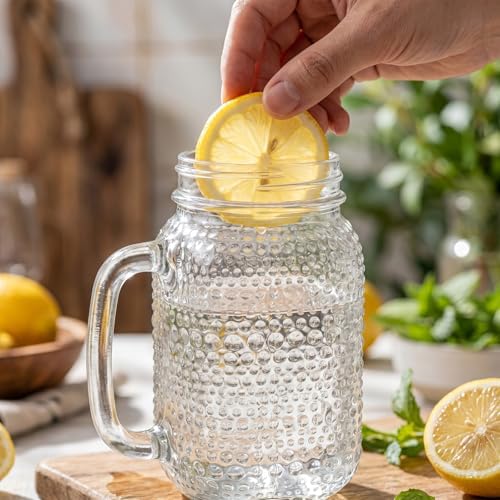 DaYammi 6 Pack 24oz Hobnail Mason Jars with Lids & Straws, Handle