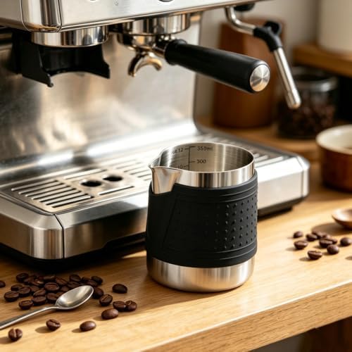 Milk Frothing Pitcher,350ml/12oz Espresso Steaming Pitchers,Stainless