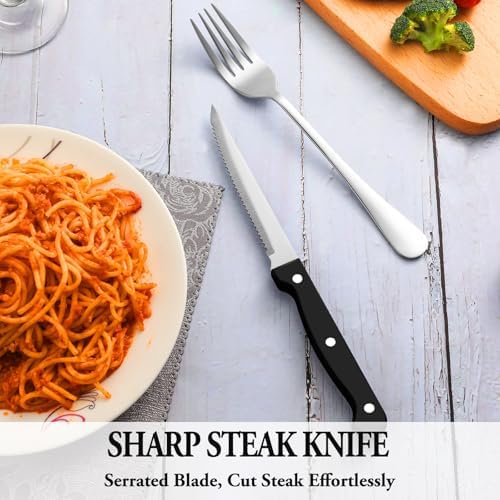24 Pcs Silverware Set with Steak Knives for 4, Stainless Steel