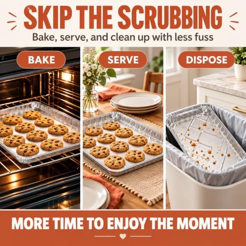 25 Pack Disposable Cookie Sheets, 16.1 x 10.2 Inch Aluminum Baking