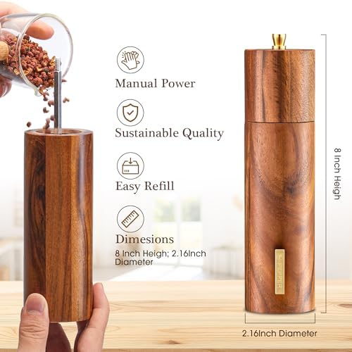 Acacia Wood Salt and Pepper Grinder Set, 2 Pack