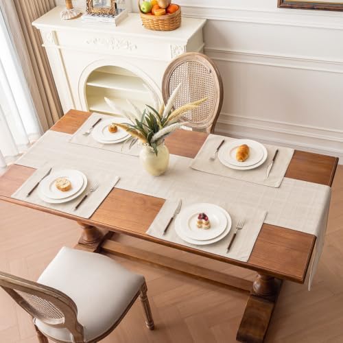 Linen Checked Placemats Set of 4, Ivory Rustic Place Mats 12x18 Inch