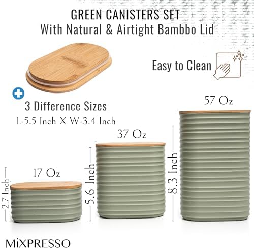 Mixpresso 3 Pcs Green Canisters Sets for the Kitchen, Coffee