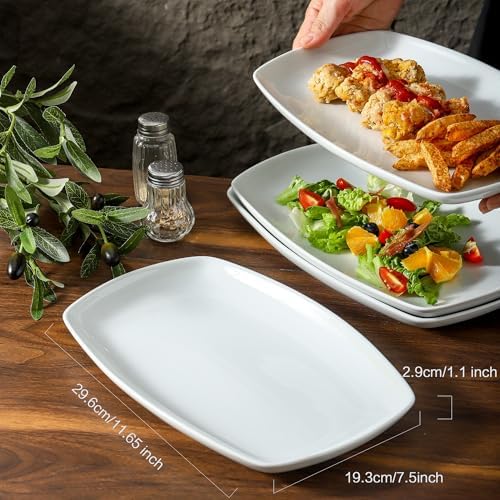 fMBB White Rectangular Plate Set, Ceramic Large Serving Platters
