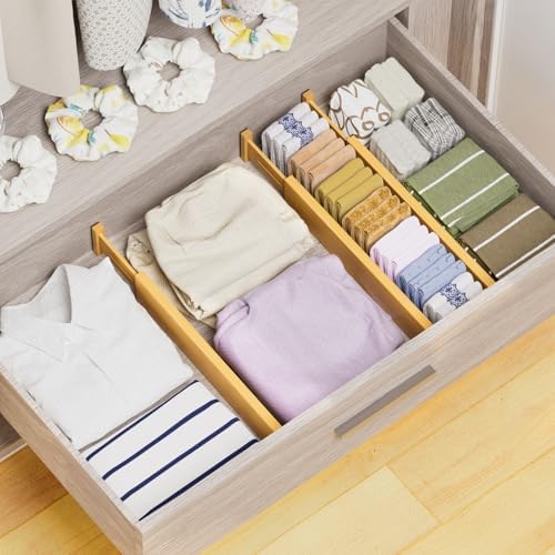 Bamboo Drawer Dividers Organizers, 2.56" High, 17"-21.8" Adjustable