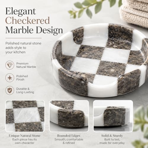Marble Spoon Rest for Stove Top - Checkered Kitchen Utensil Holder