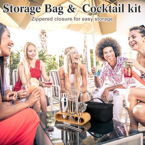 16 Pcs Bartender Kit Bag with Stand Portable Cocktail Shaker Set, 25oz