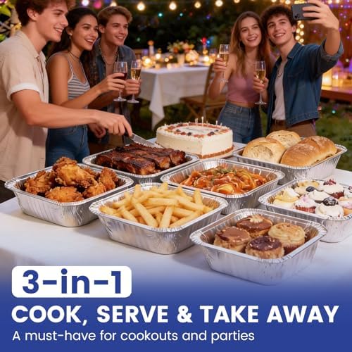 40 Pack 8x8 Aluminum Foil Pans with Lids - Square Baking Cake Pans