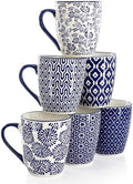 Elama Declan 12 Ounce Assorted Design Stoneware Mug Set in Blue and