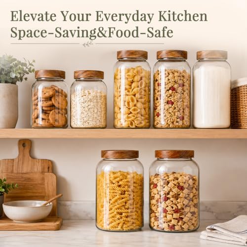 CONNOO 3Pcs-93oz Large Cereal Containers Storage with Acacia Wood Lids