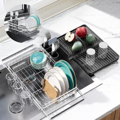 Delamu Over Sink Dish Drying Rack with Drainboard for Small Kitchen Counter