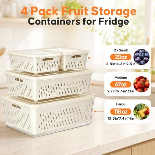 4 Pack Fruit Storage Containers for Fridge