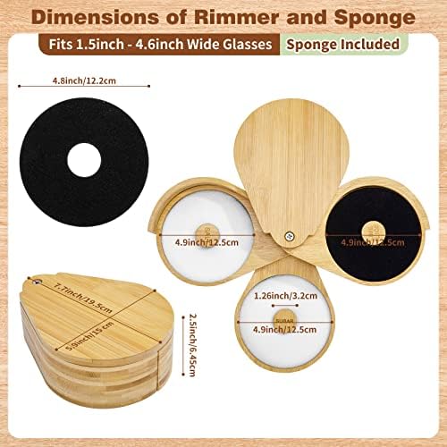 Margarita Salt Rimmer Set,1 Pack 3 Tier Bar Glass Rimmer Bamboo Wood