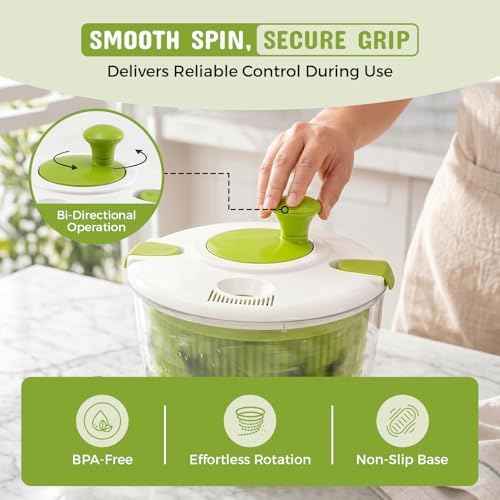 Salad Spinner, Lettuce Spinner with Drain, 5.3 Quarts Capacity.