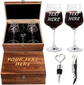 Custom Couples Wine Glasses Set Of 2, Engraved Your Text, Wood Box