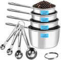 8 PCS Stainless Steel Measuring Cups and Spoons Set, Engraved Metric &