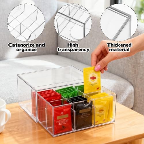 Rainmae Tea Bags Organizer Clear Acrylic Teabag Drawer Holder with 9