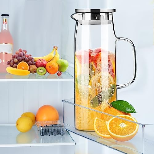 PARACITY Glass Pitcher with Lid and Spout 50oz/ 1.5L, Hot/Cold Water
