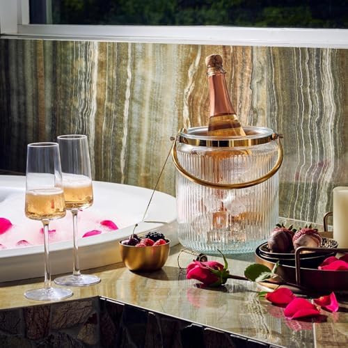 Le'raze Glass Ice Bucket with Airtight Lid, Tong Scooper and Handle