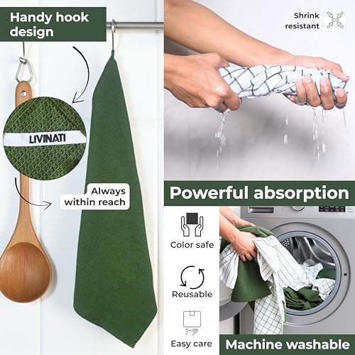 Cotton Dish Towels For Kitchen Drying - Highly Absorbent Wide Sage
