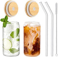WISIMMALL Drinking Glasses with Bamboo Lids and Glass Straw 2PCS Set