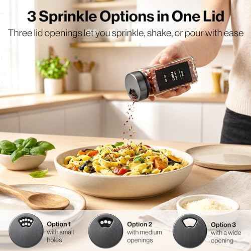 EDELHAUS Glass Spice Jars with Label, Space Gray Sprinkle Lids