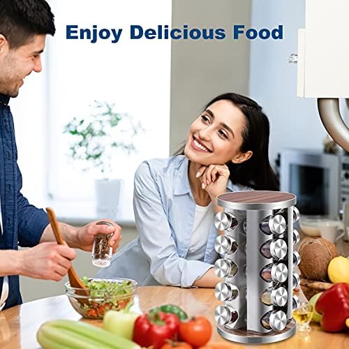 WAYDA Revolving Spice Rack, 20 Jars Rotating Countertop Seasoning
