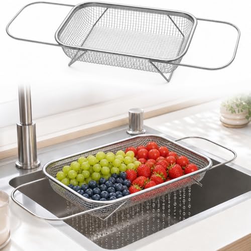 Stainless Steel Over-The-Sink Colander Strainer Basket, Expandable