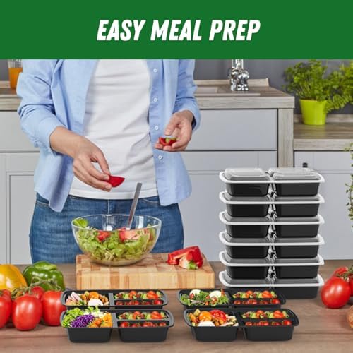 Dealusy 50 Pack 32 oz Meal Prep Containers with Lids 3-Compartment