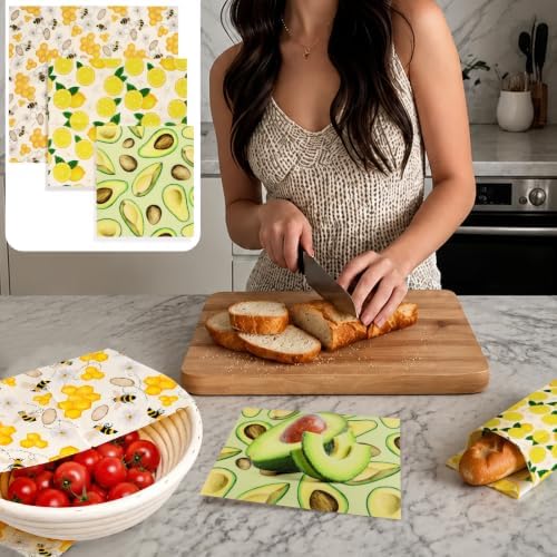 ZUFECY Reusable Beeswax Food Wrap, 9-Pack, 3 Sizes