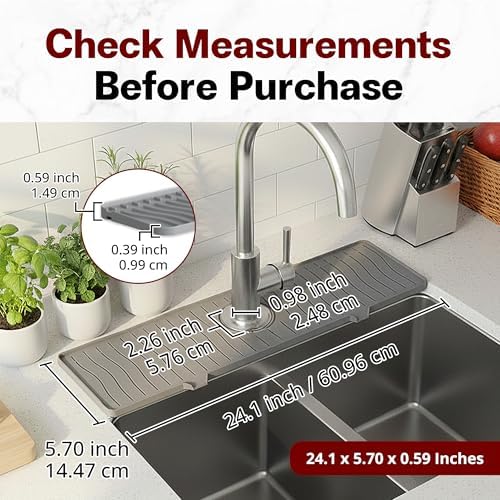 ODRAGO Silicone Kitchen Sink Splash Guard - 24.01 Inch Faucet Mat for