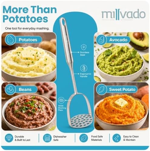 Millvado Potato Masher Stainless Steel, Mashed Potatoes - 12.5 In.