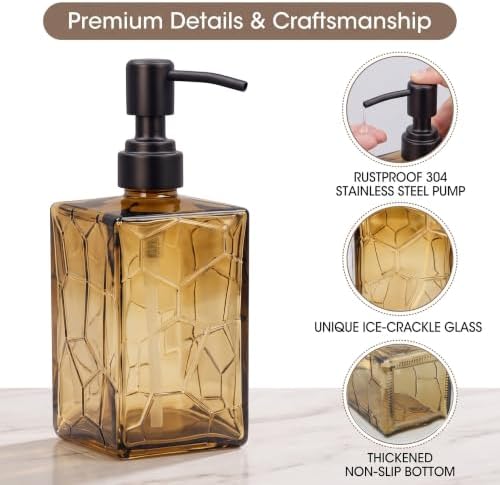 Brown Glass Soap Dispenser - 2 Pack 13 Oz Square with Pump