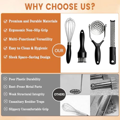 Kitchen Gadgets Set Stainless Steel Cooking Tools Essentials, Black