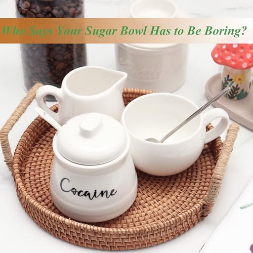 Ceramic Sugar Bowl with Lid and Spoon Funny Sugar Container for Coffee