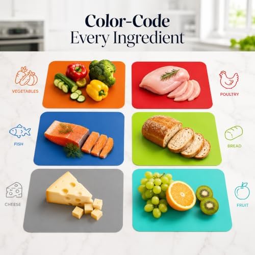 Simply Genius Flexible Cutting Board Set - Color-Coded Plastic Cutting