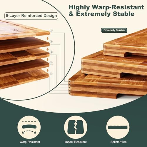 Extra Large Bamboo Cutting Boards, 3-Pack Heavy Duty Bamboo Cutting