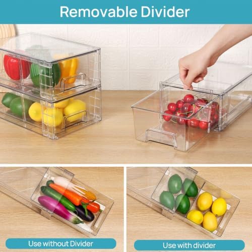 2 Pack Fridge Organizer Drawers, Stackable Pull-Out Refrigerator