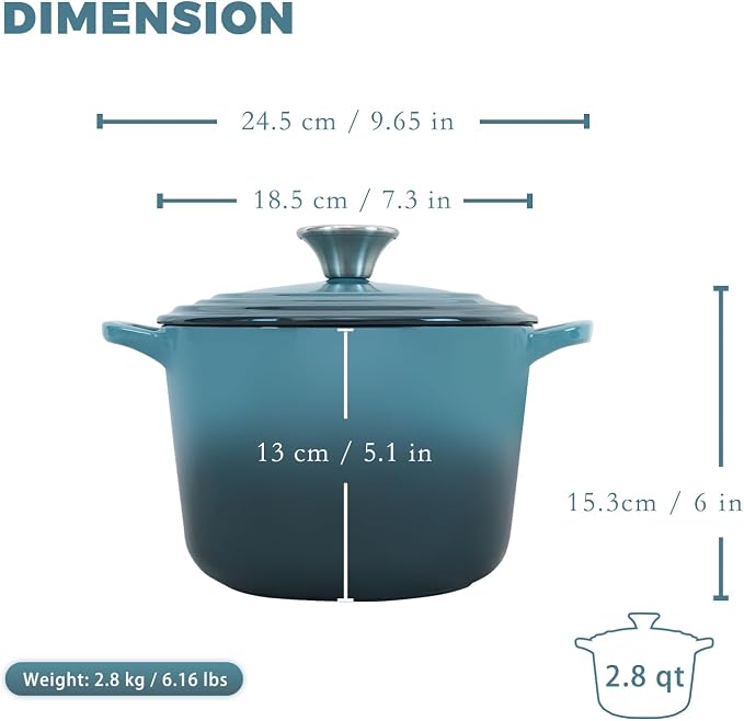 Flavehc Dutch Oven Pot with Lid 2.8 qt Cast Iron Dutch Oven - Image 4