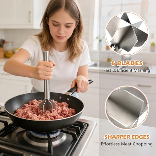 304 Stainless Steel Meat Chopper & Masher, Heavy Duty Food Grade